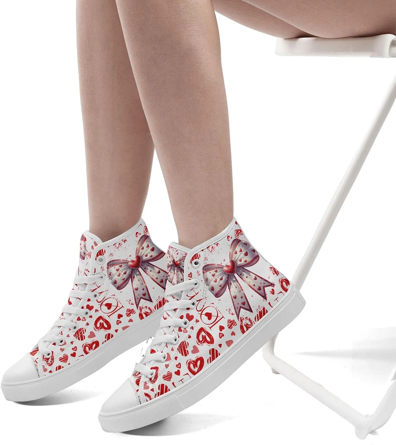 High-Top Canvas Sneakers for Girls & Boys ??Stylish Heart Print Lace-Up Shoes, Comfortable Casual Fashion Footwear