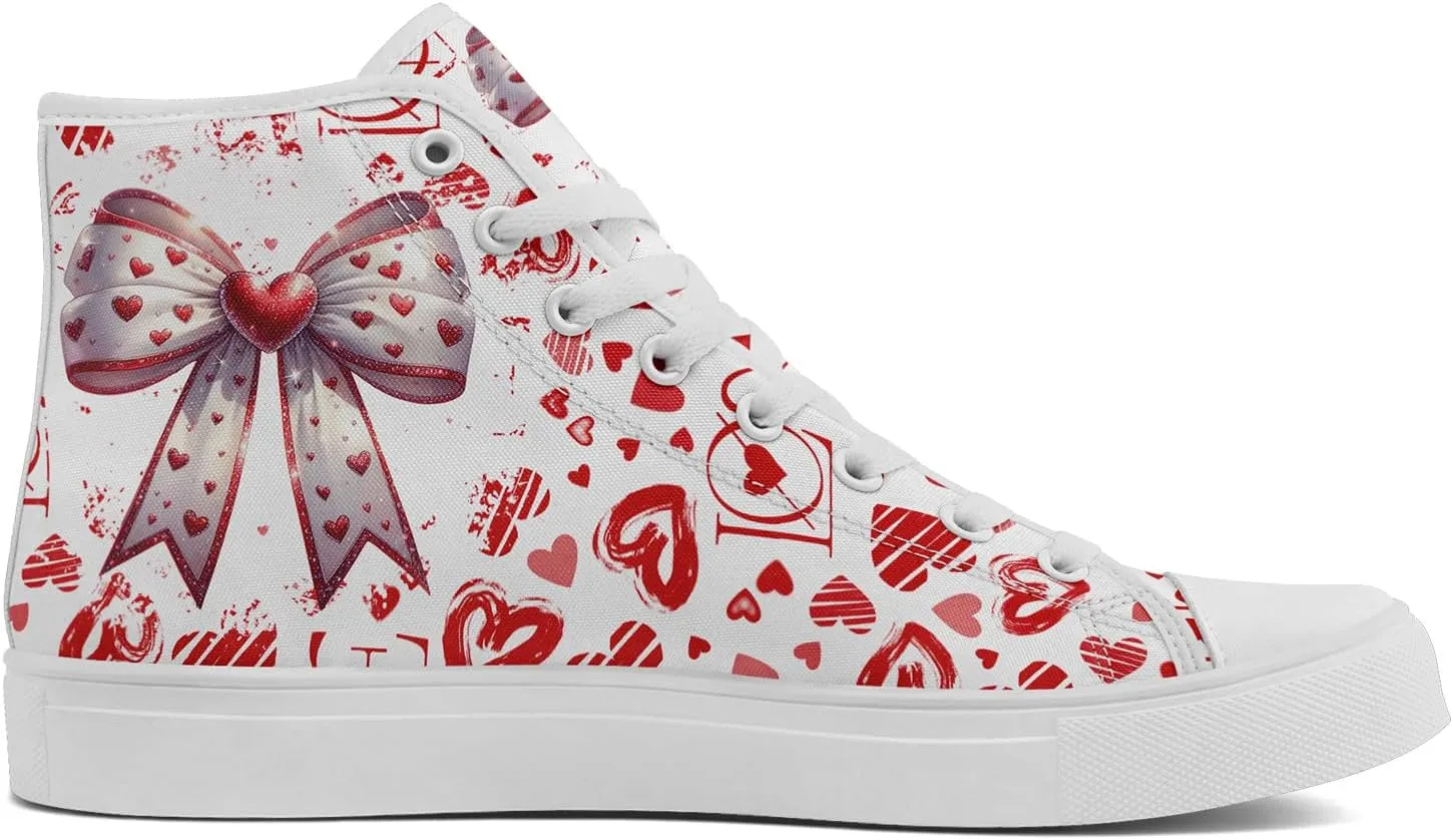 High-Top Canvas Sneakers for Girls & Boys ??Stylish Heart Print Lace-Up Shoes, Comfortable Casual Fashion Footwear