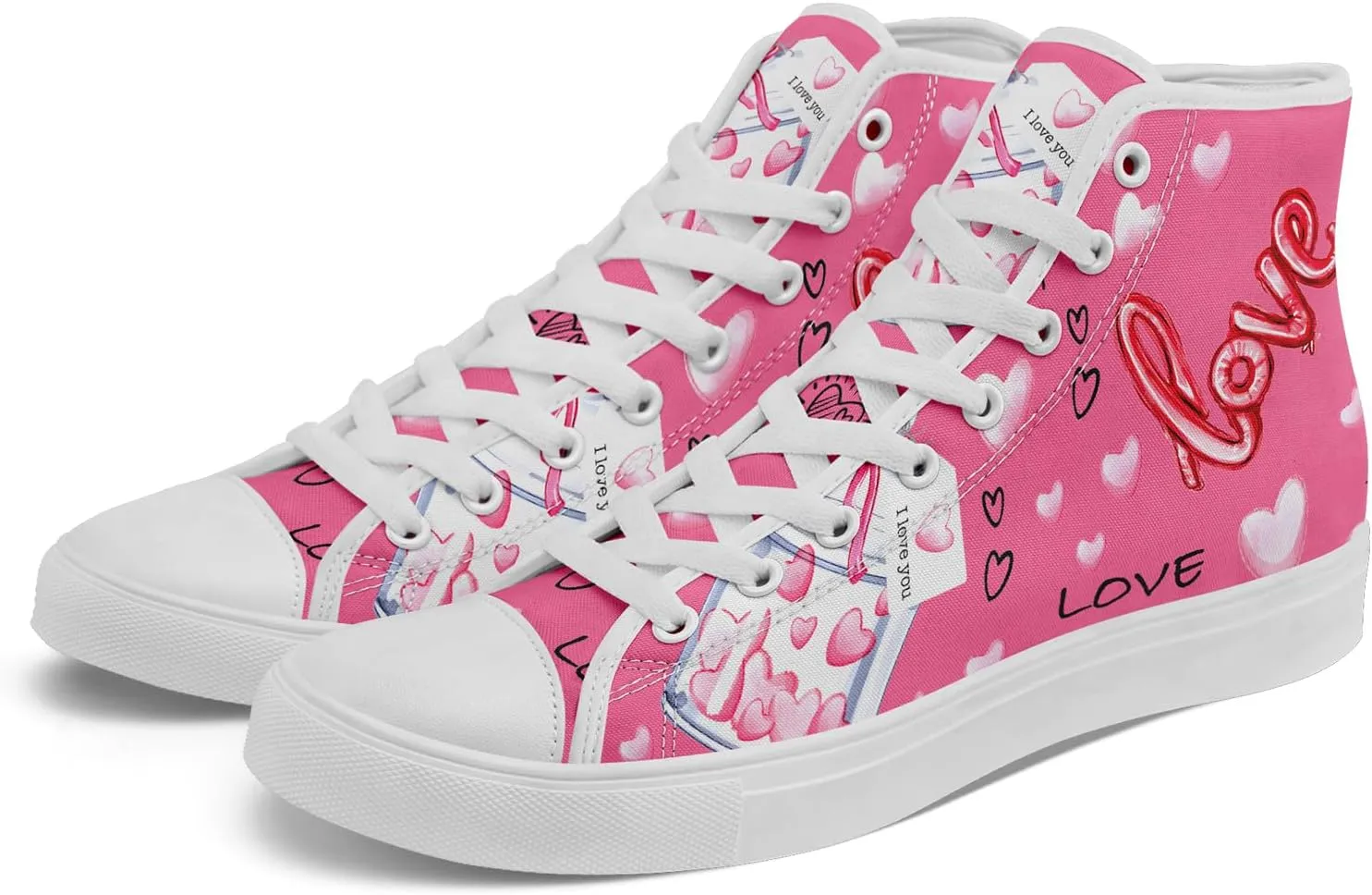 High-Top Canvas Sneakers for Girls & Boys ??Stylish Heart Print Lace-Up Shoes, Comfortable Casual Fashion Footwear