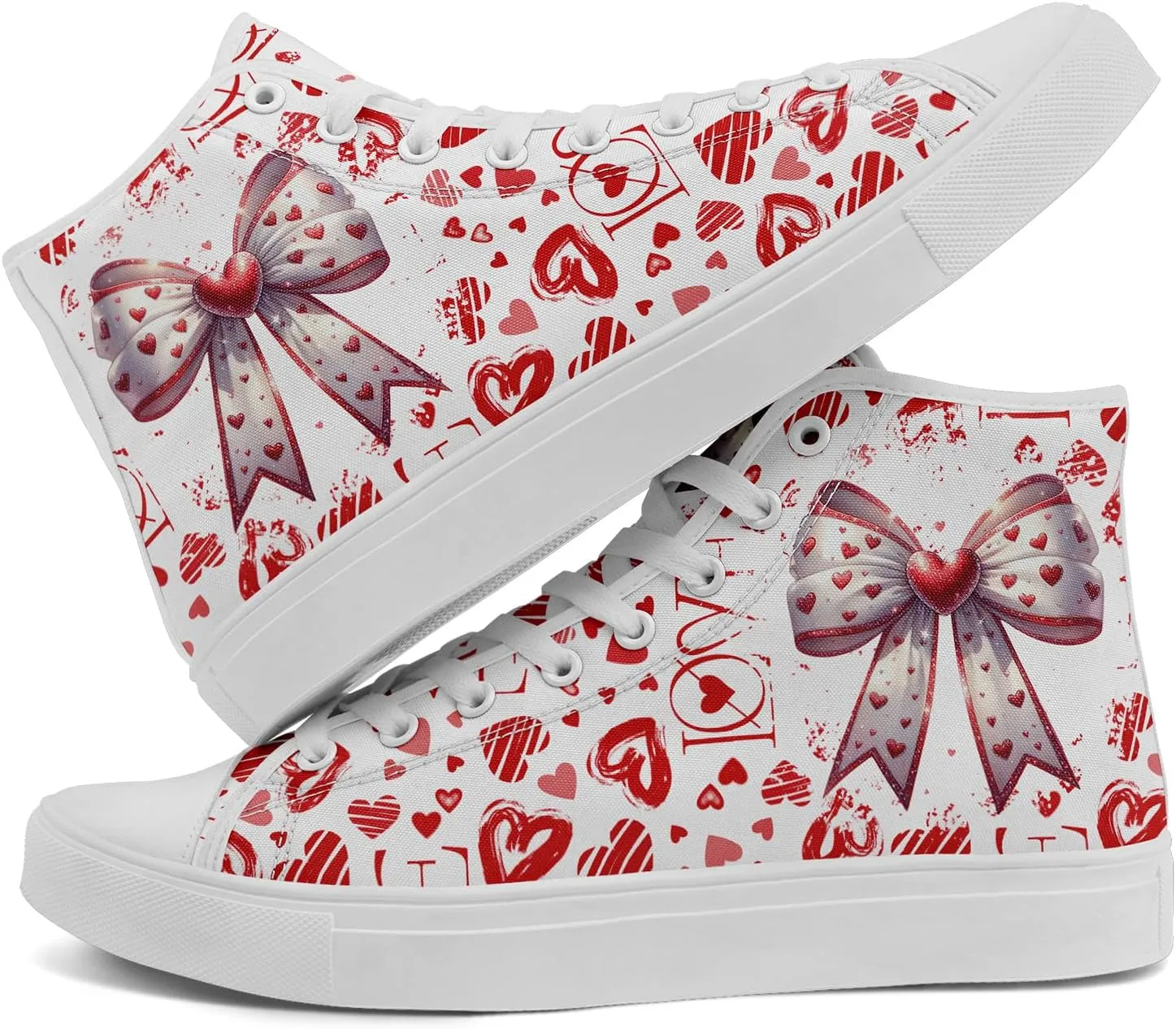 High-Top Canvas Sneakers for Girls & Boys ??Stylish Heart Print Lace-Up Shoes, Comfortable Casual Fashion Footwear
