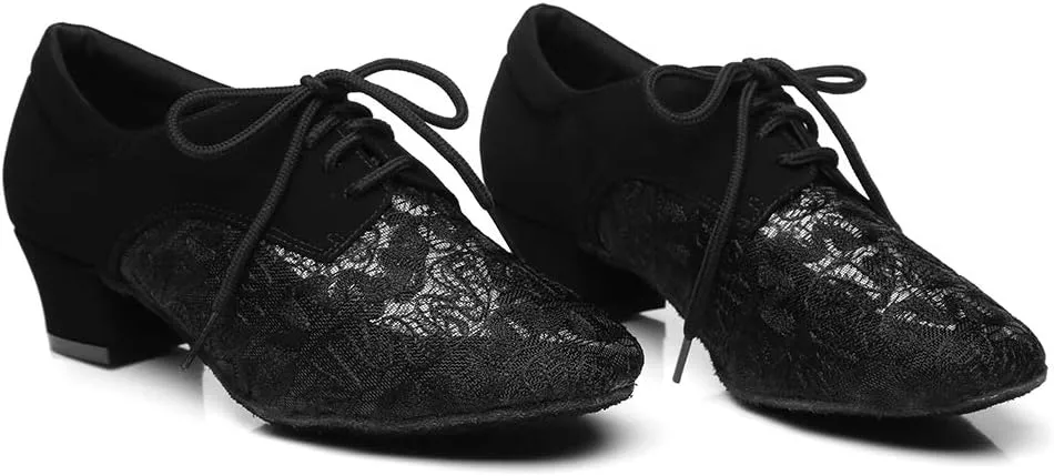 HIPPOSEUS Women's Lace up Practice Dance Shoes Chunky Heel Ballroom Dance Teacher Training Shoes,Model YCL