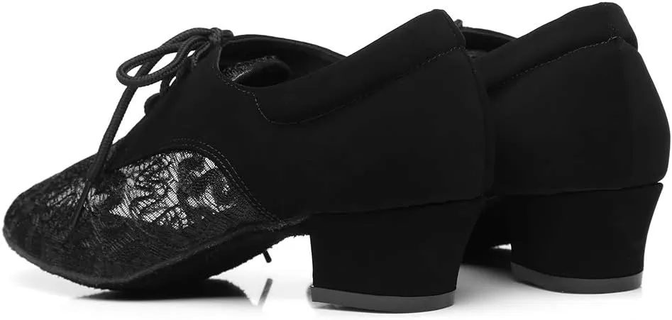 HIPPOSEUS Women's Lace up Practice Dance Shoes Chunky Heel Ballroom Dance Teacher Training Shoes,Model YCL