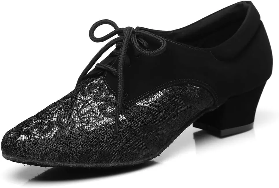 HIPPOSEUS Women's Lace up Practice Dance Shoes Chunky Heel Ballroom Dance Teacher Training Shoes,Model YCL