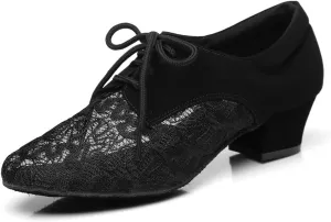 HIPPOSEUS Women's Lace up Practice Dance Shoes Chunky Heel Ballroom Dance Teacher Training Shoes,Model YCL