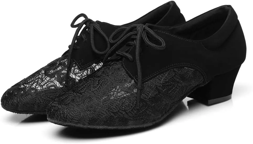 HIPPOSEUS Women's Lace up Practice Dance Shoes Chunky Heel Ballroom Dance Teacher Training Shoes,Model YCL