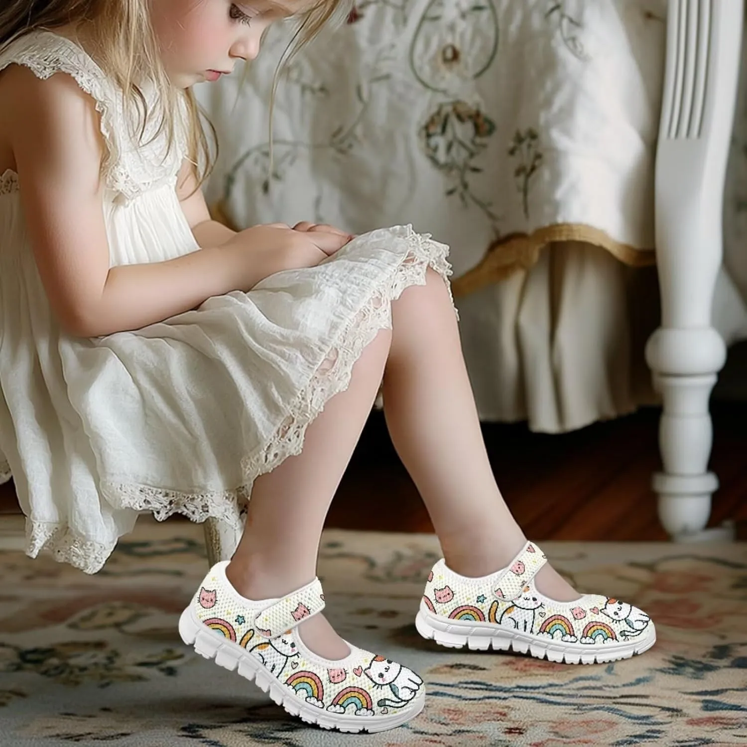 JoyLamoria Purple Mermaid Scales Print Toddler Little Flat Dress Shoes,Mary Jane Shoes Princess Birthday School Shoes for Girls Size 11-2.5