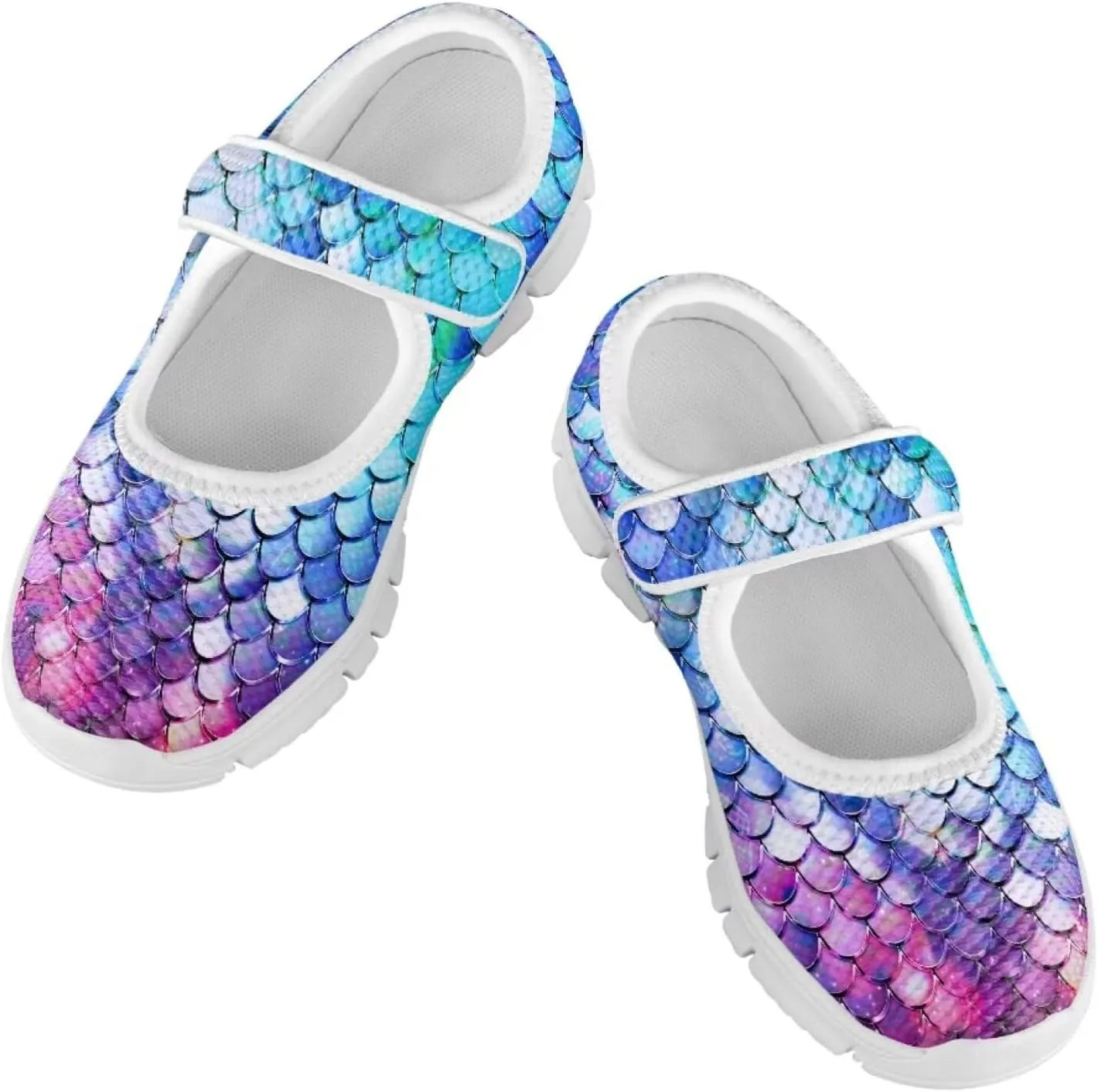 JoyLamoria Purple Mermaid Scales Print Toddler Little Flat Dress Shoes,Mary Jane Shoes Princess Birthday School Shoes for Girls Size 11-2.5