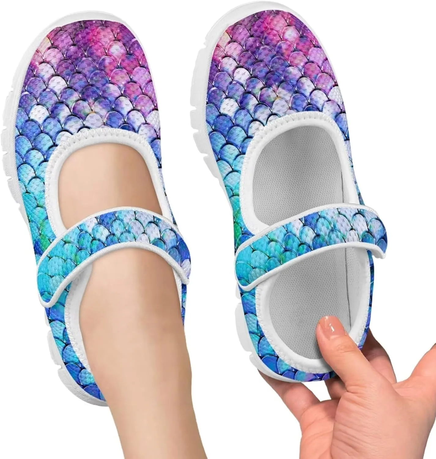 JoyLamoria Purple Mermaid Scales Print Toddler Little Flat Dress Shoes,Mary Jane Shoes Princess Birthday School Shoes for Girls Size 11-2.5