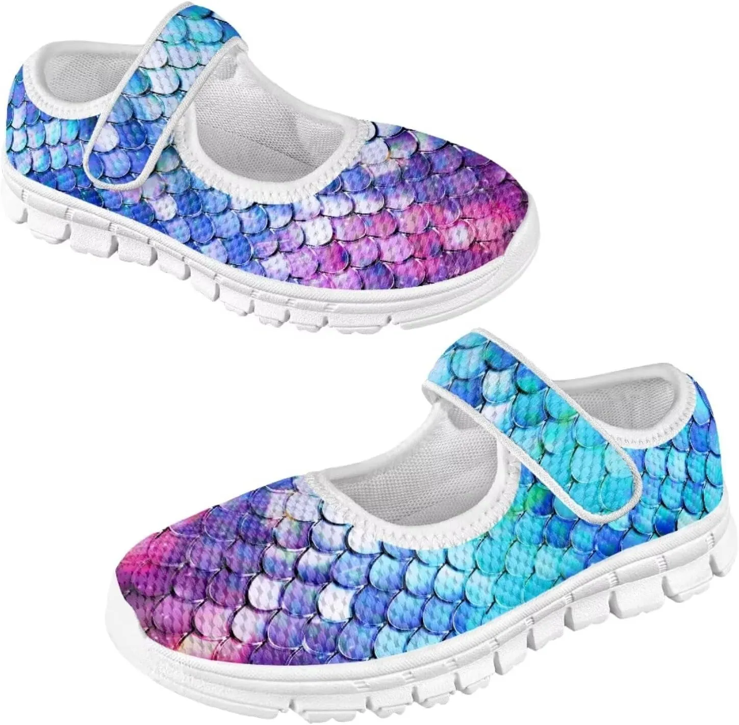 JoyLamoria Purple Mermaid Scales Print Toddler Little Flat Dress Shoes,Mary Jane Shoes Princess Birthday School Shoes for Girls Size 11-2.5