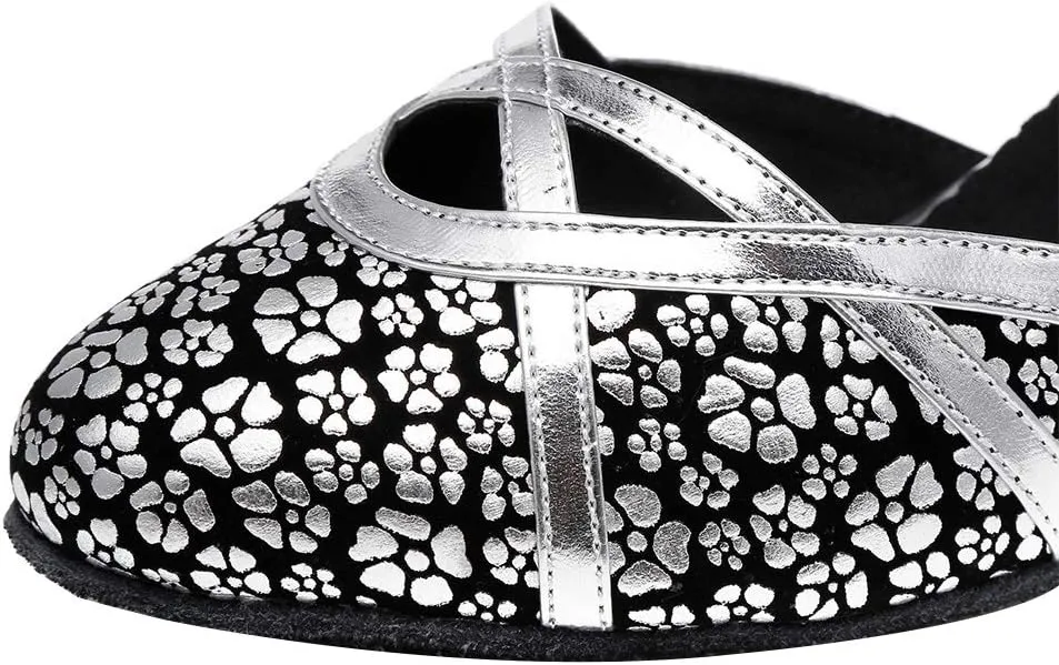 JUODVMP Women's Closed Toe Dance Heels Satin Latin Ballroom Dance Shoes YCL323
