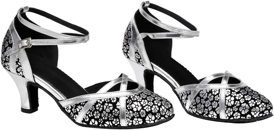 JUODVMP Women's Closed Toe Dance Heels Satin Latin Ballroom Dance Shoes YCL323