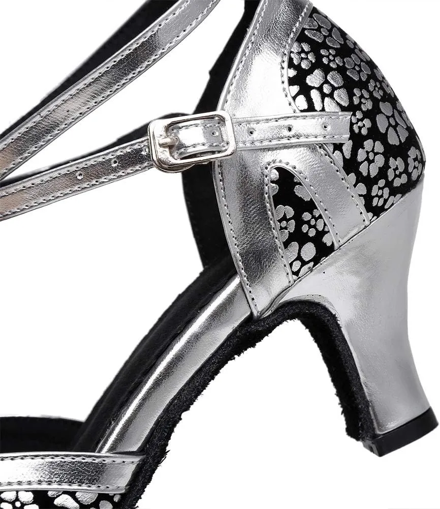 JUODVMP Women's Closed Toe Dance Heels Satin Latin Ballroom Dance Shoes YCL323