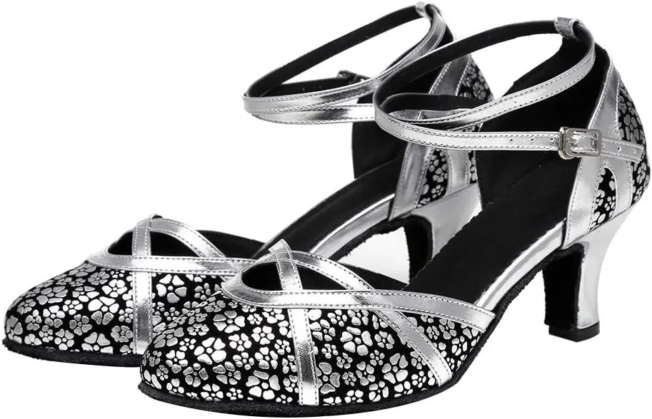 JUODVMP Women's Closed Toe Dance Heels Satin Latin Ballroom Dance Shoes YCL323