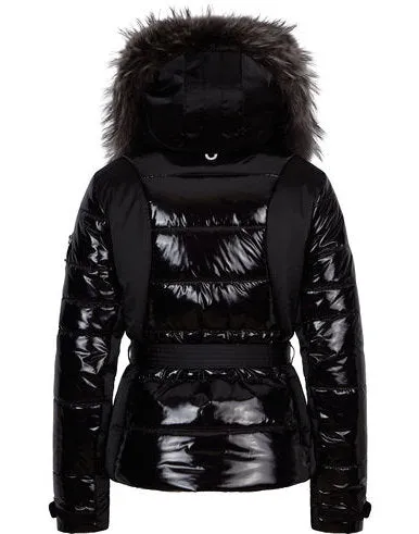 JUWEL OG M KAP   P PATENT FUR HOODED JACKET - BLACK