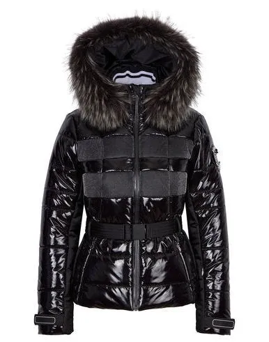 JUWEL OG M KAP   P PATENT FUR HOODED JACKET - BLACK
