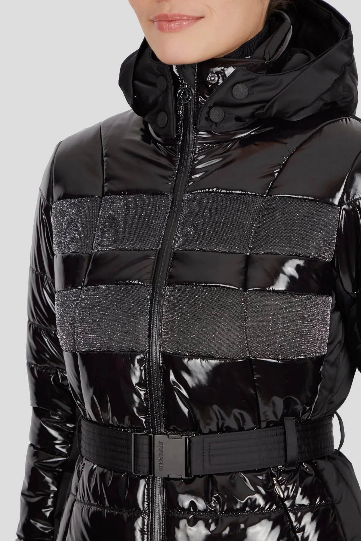 JUWEL OG M KAP   P PATENT FUR HOODED JACKET - BLACK