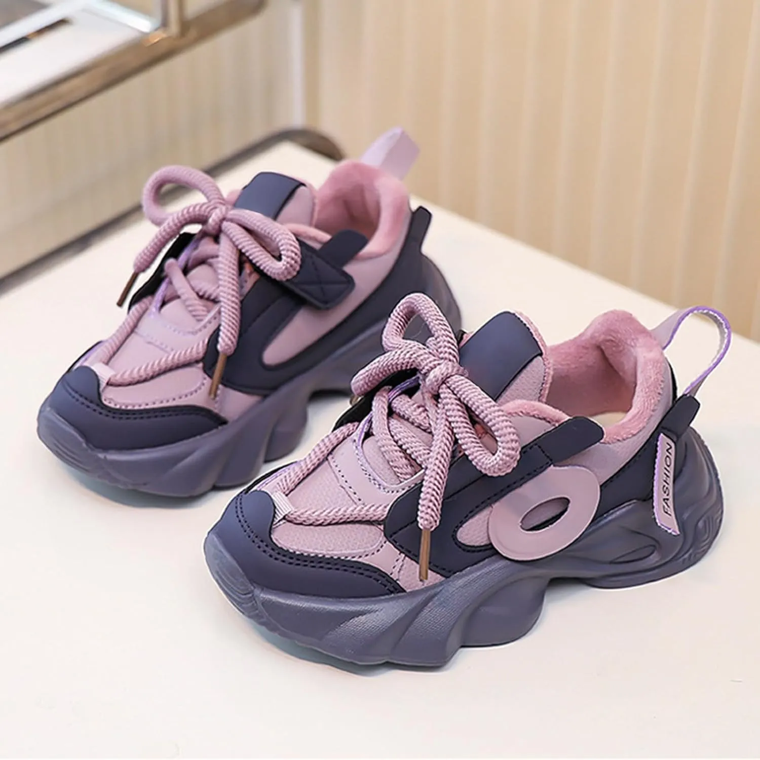 Kids Girls Chunky Sneakers Lace-up Soft Thick Sole Comfortable Lightweight Casual Fashion Tennis Shoes for Hiking