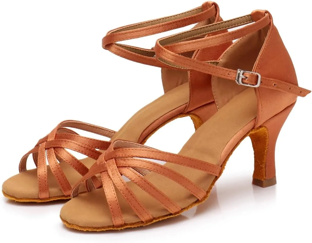 Latin Dance Shoes for Women Woman Latin Dance Shoes Ladies Girls Ballroom Professional Dancing Shoes Sneaker 5/7cm Soft Sole(Light Brown 7cm,38)