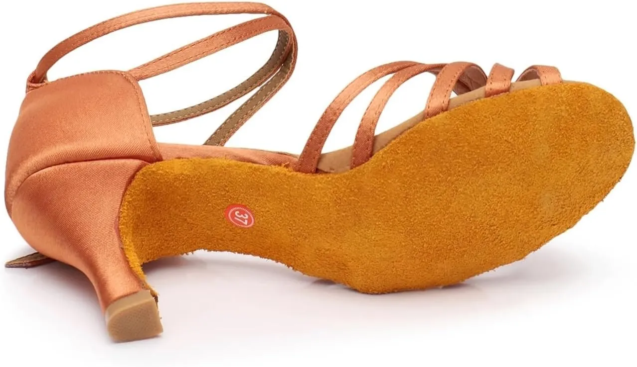 Latin Dance Shoes for Women Woman Latin Dance Shoes Ladies Girls Ballroom Professional Dancing Shoes Sneaker 5/7cm Soft Sole(Light Brown 7cm,38)