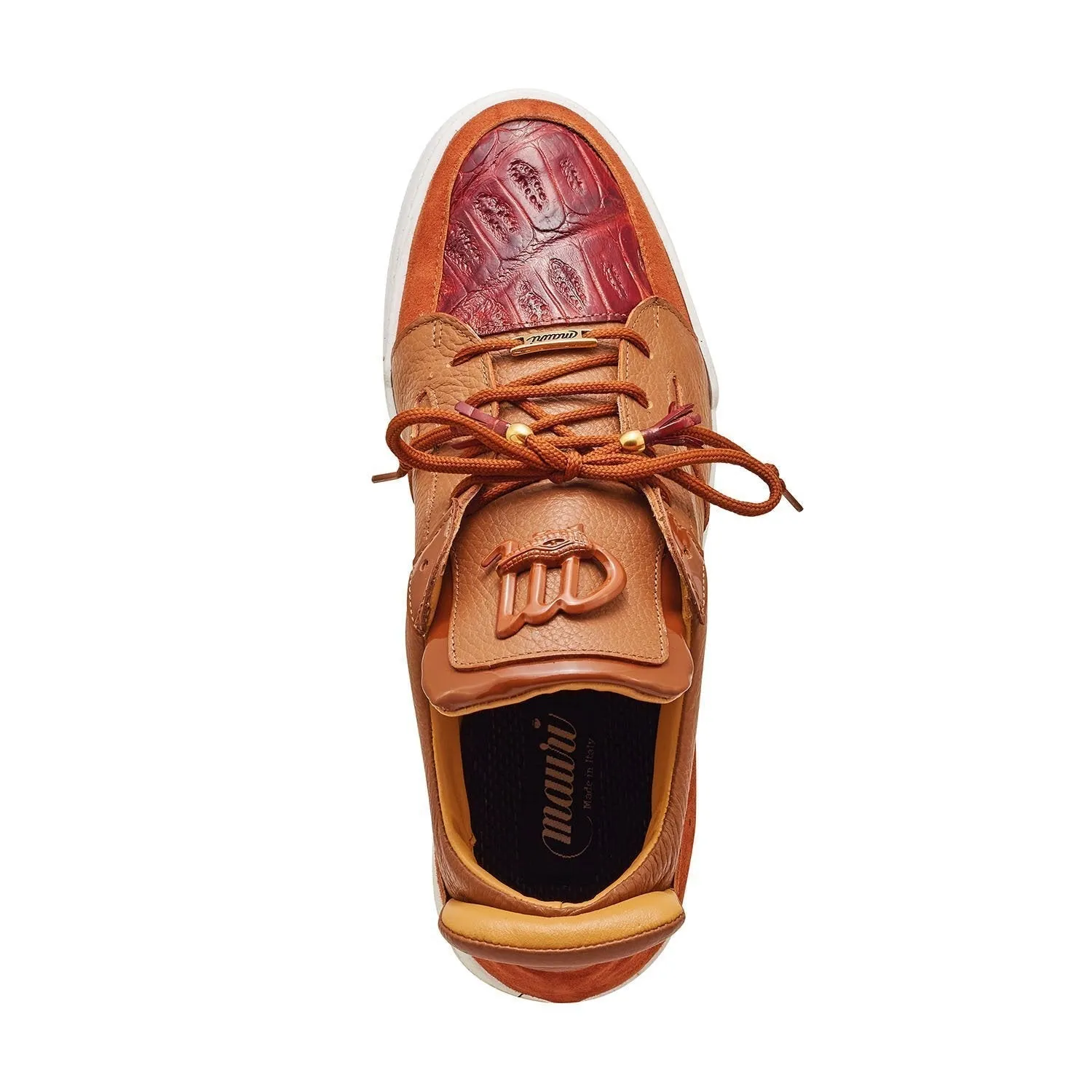 Mauri 8412 Boss Men's Shoe Gold Exotic Crocodile / Suede / Patent Leather Casual Sneakers (MAS5334)