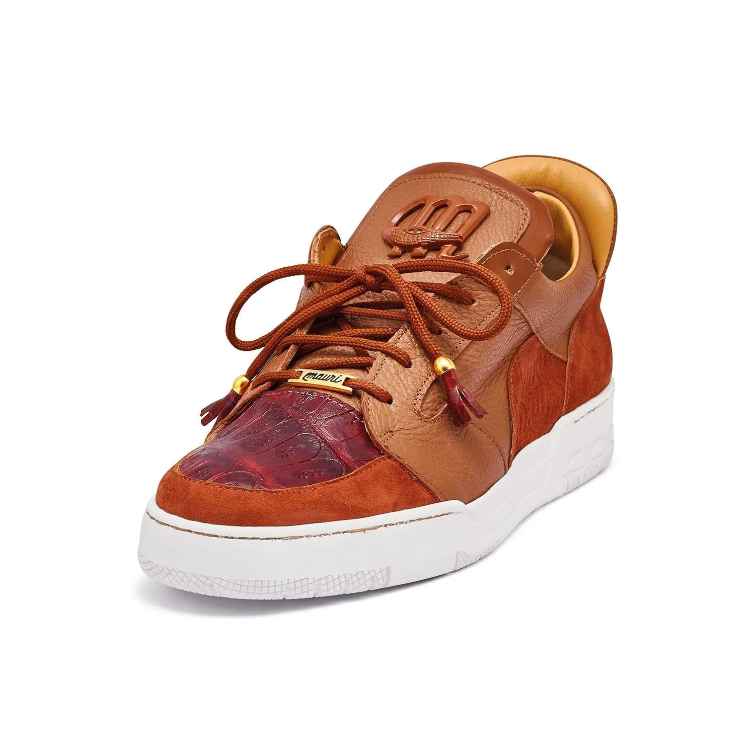 Mauri 8412 Boss Men's Shoe Gold Exotic Crocodile / Suede / Patent Leather Casual Sneakers (MAS5334)