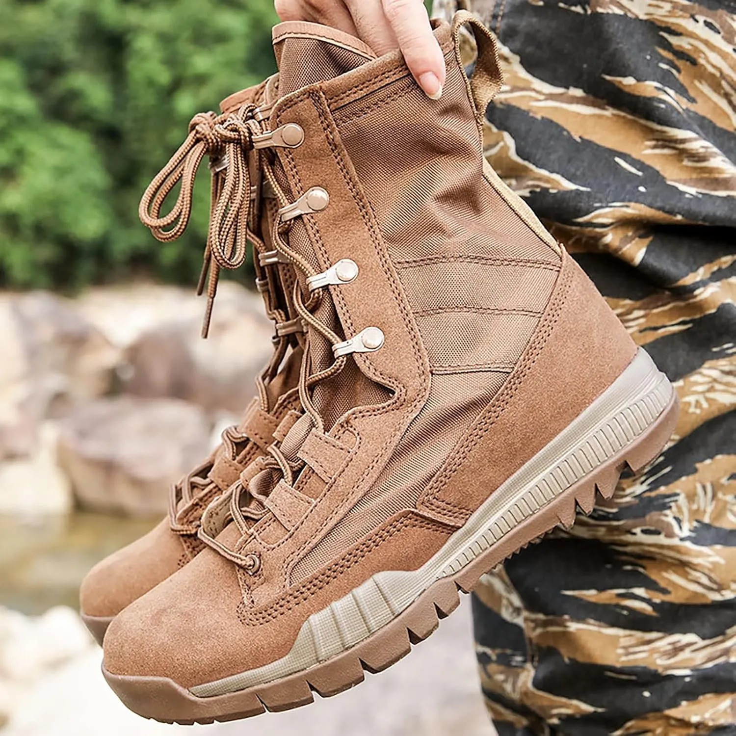 Men Military Tactical Combat Boots Outdoor Walking Camping Lace-up Boots Trekking Hiking Shoes Lightweight and Breathable,Black-40