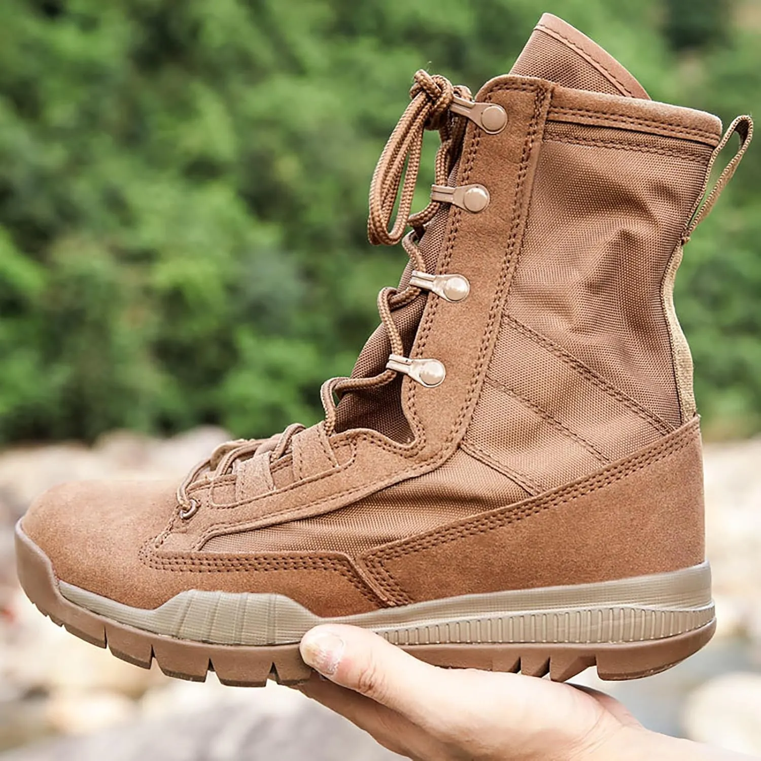 Men Military Tactical Combat Boots Outdoor Walking Camping Lace-up Boots Trekking Hiking Shoes Lightweight and Breathable,Black-40