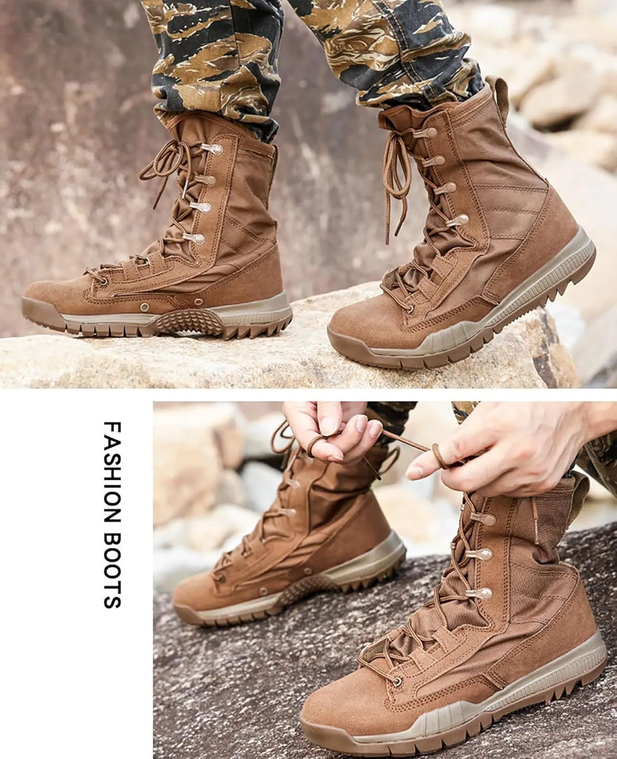 Men Military Tactical Combat Boots Outdoor Walking Camping Lace-up Boots Trekking Hiking Shoes Lightweight and Breathable,Black-40