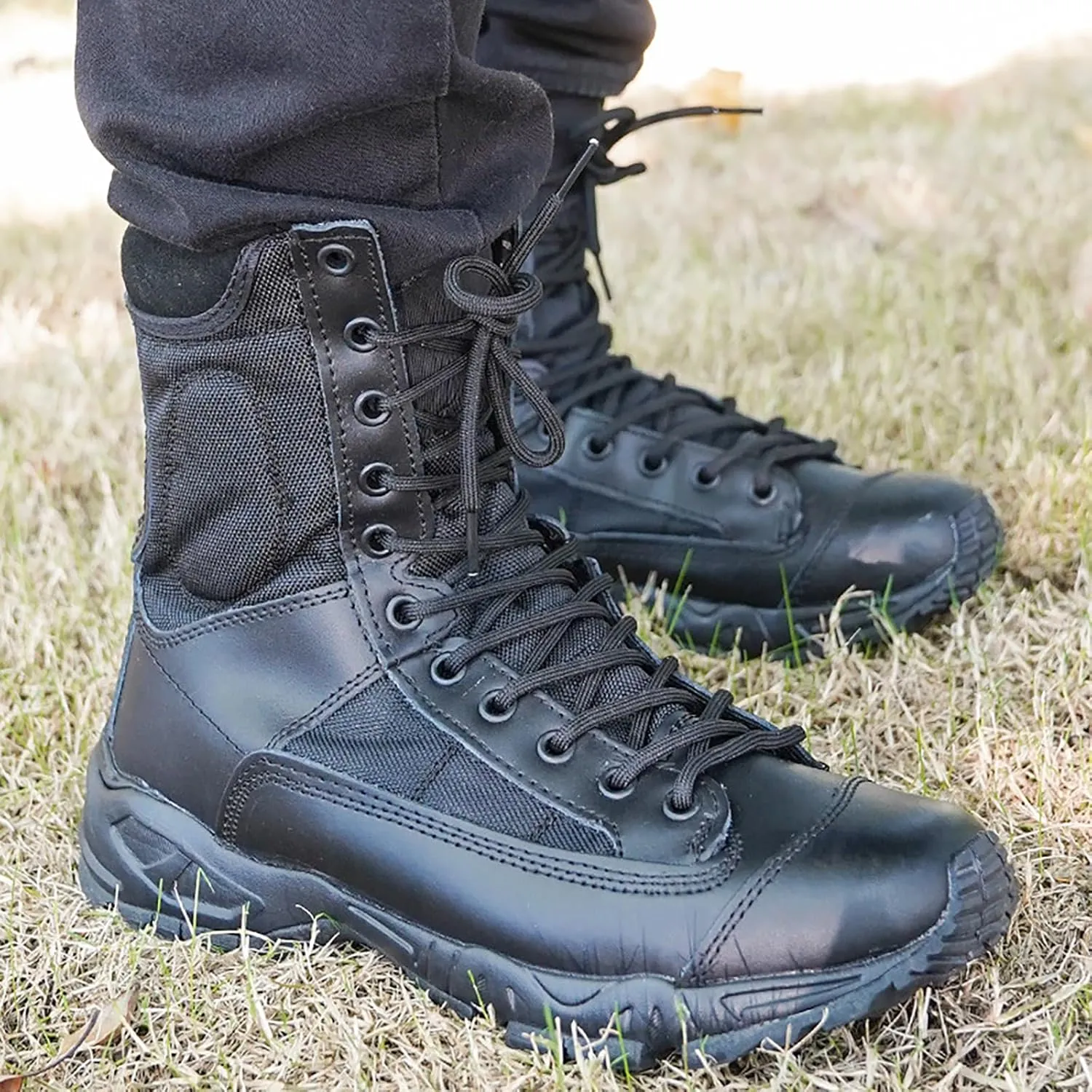 Men Military Tactical Shoes Outdoor Combat Boots Breathable Walking Boots Camping Lace-up Boots Trekking Hiking,Black-45