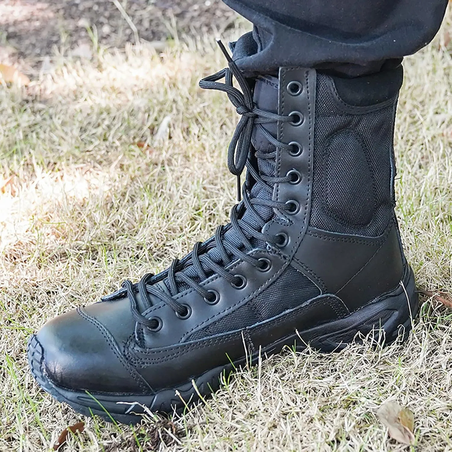 Men Military Tactical Shoes Outdoor Combat Boots Breathable Walking Boots Camping Lace-up Boots Trekking Hiking,Black-45
