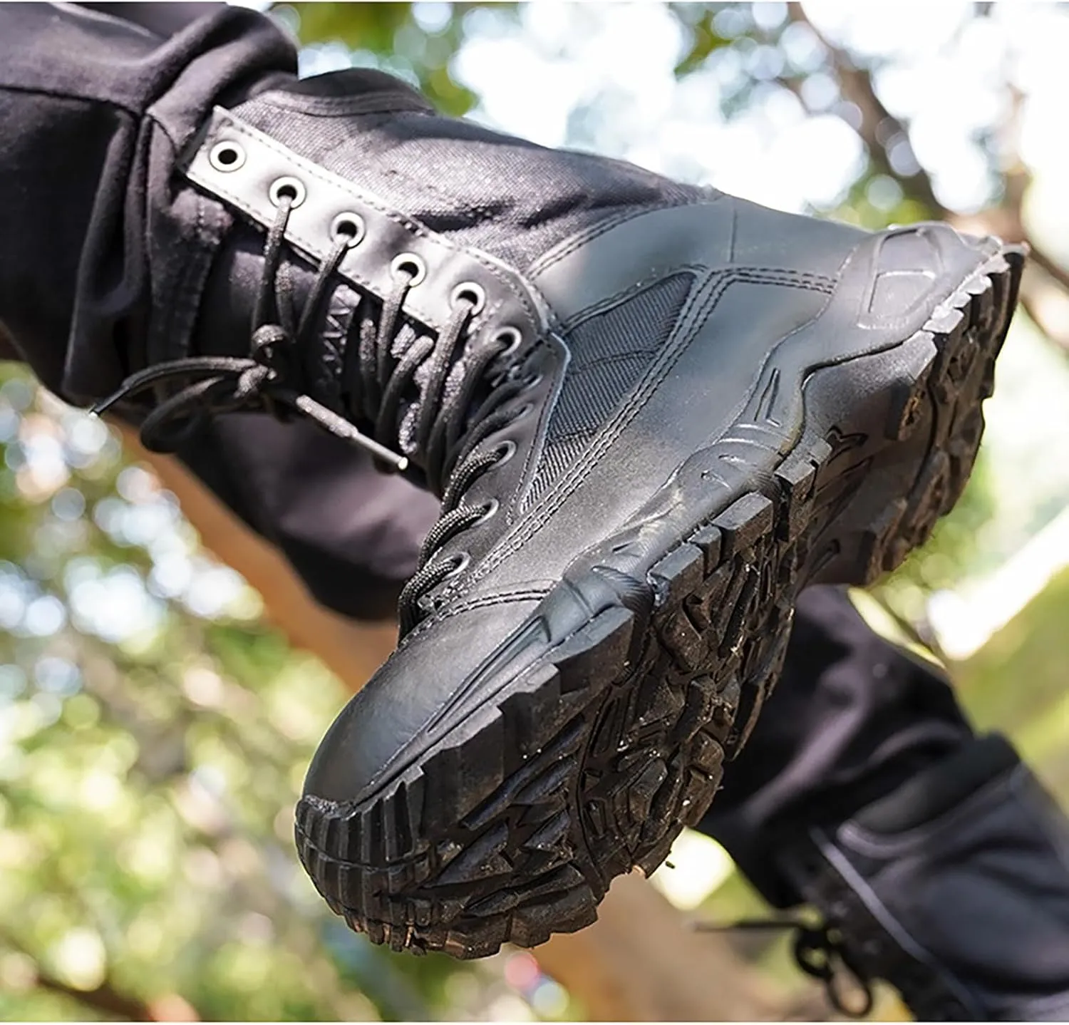 Men Military Tactical Shoes Outdoor Combat Boots Breathable Walking Boots Camping Lace-up Boots Trekking Hiking,Black-45