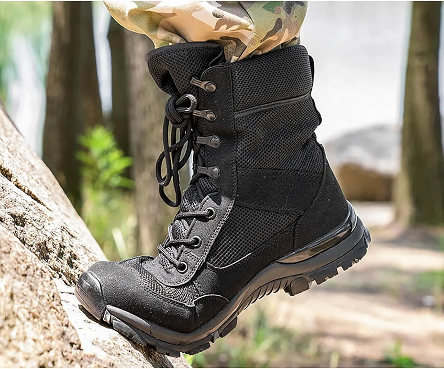 Men Outdoor Walking Boots Camping Lace-up Boots Military Tactical Shoes Combat Boots Trekking Hiking Breathable,Black-38