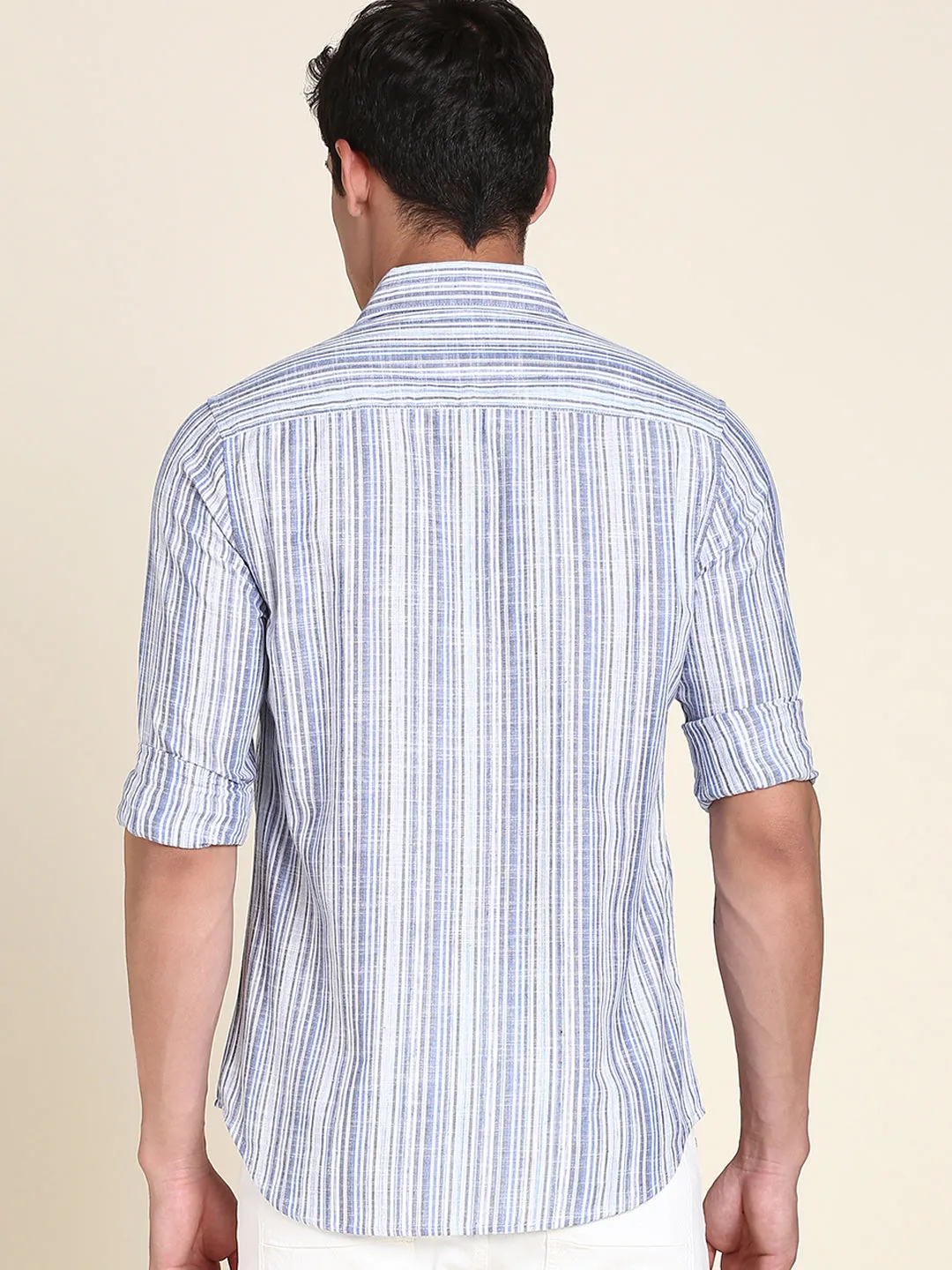 Men's Blue Striped Half Sleeves Casual Shirt
