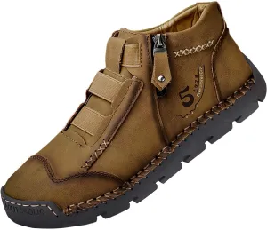 Men's British Large Casual Leather Foreign Trade Zipper Sports Shoes Sneaker Rack for Men (Yellow, 6.5)