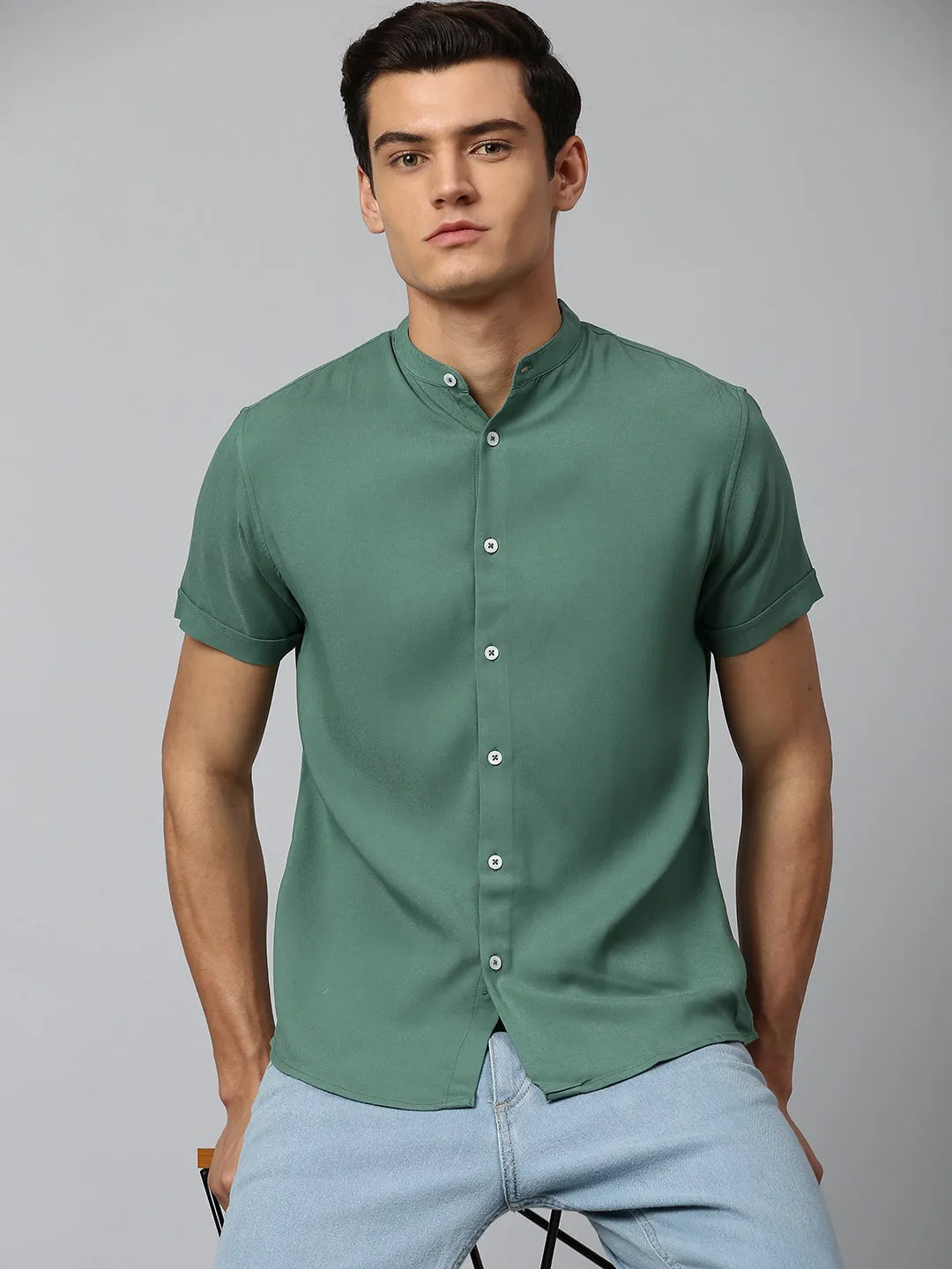 Men's Green Slim Fit  Casual Shirt