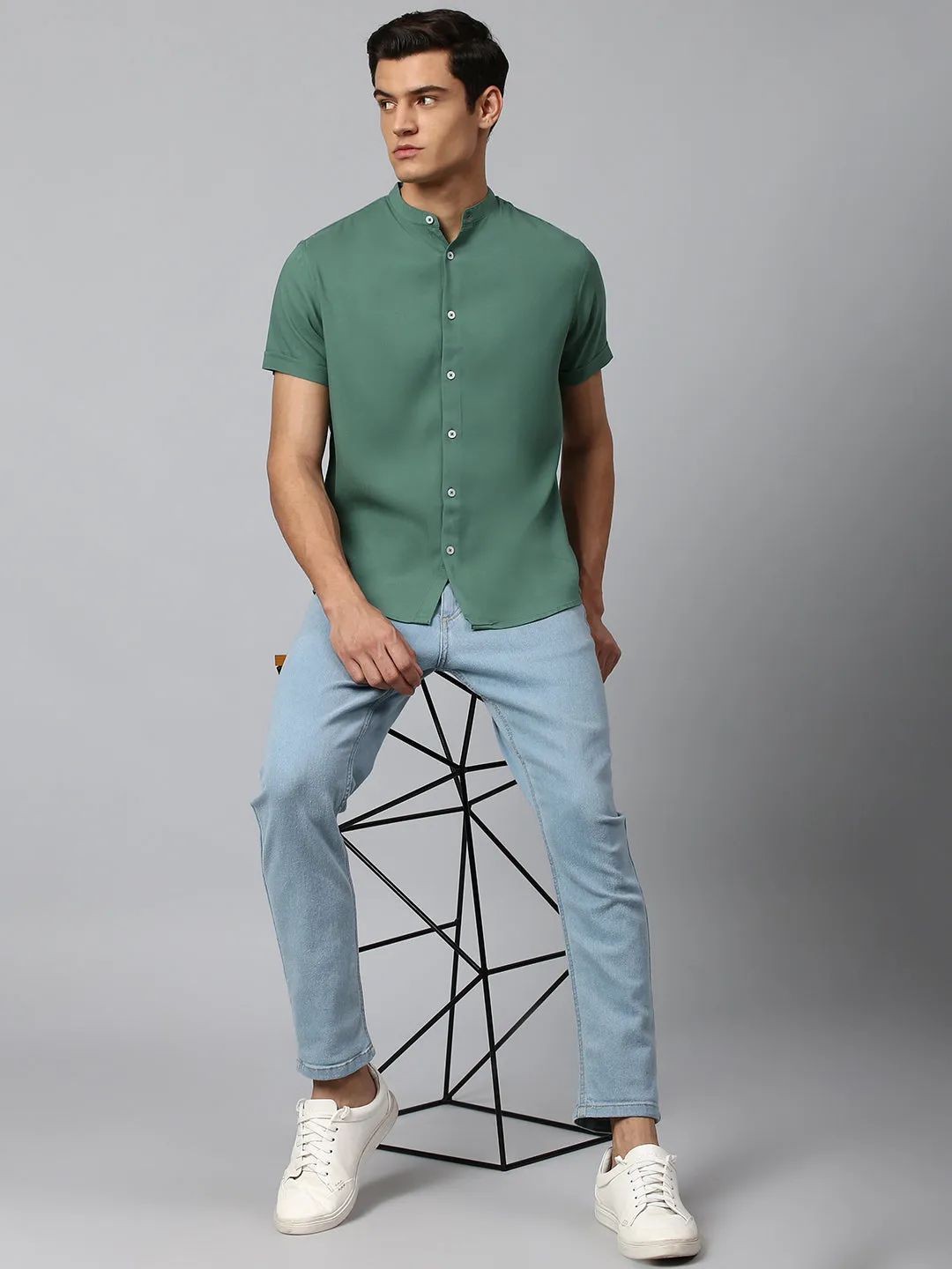 Men's Green Slim Fit  Casual Shirt