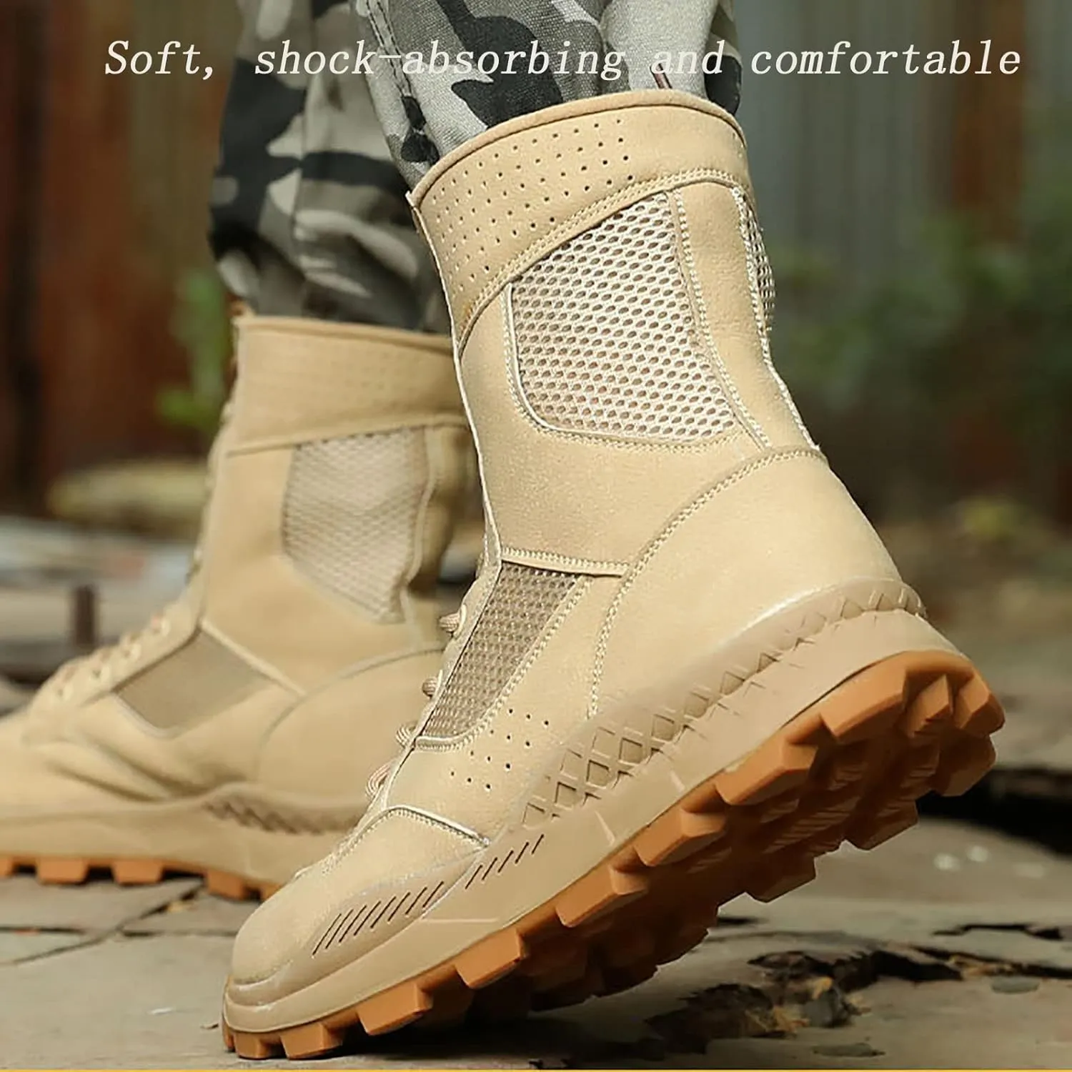 Men's High-top Breathable Desert Tactical Boots, Spring Autumn Lightweight Military Boots, Outdoor Waterproof Non-slip Rubber Sole Hiking Work Boots