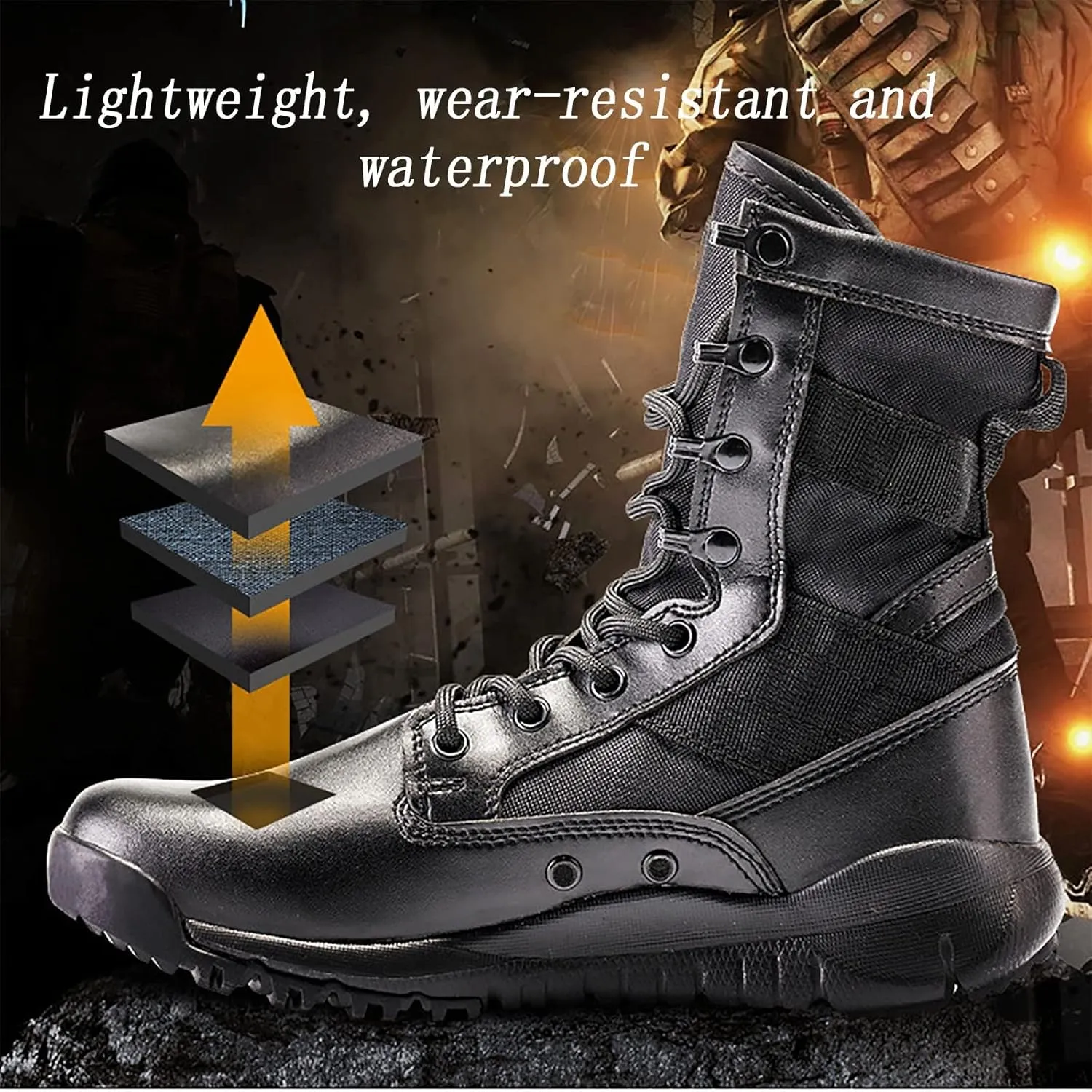 Men's Light High-top Combat Shoes, Comfort Durable Odor-proof Non-slip Breathable Tactical Boots, for Outdoor Lace-up Sports Rubber Sole Hiking Shoes