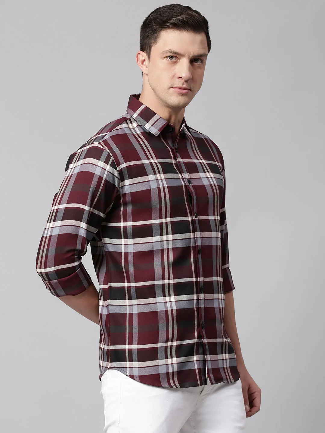 Men's Maroon Slim Fit Polycotton Casual Shirt
