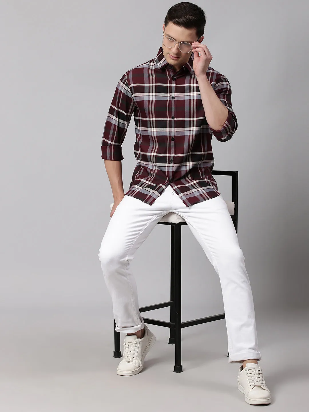 Men's Maroon Slim Fit Polycotton Casual Shirt