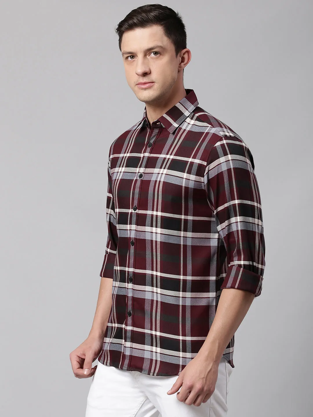 Men's Maroon Slim Fit Polycotton Casual Shirt