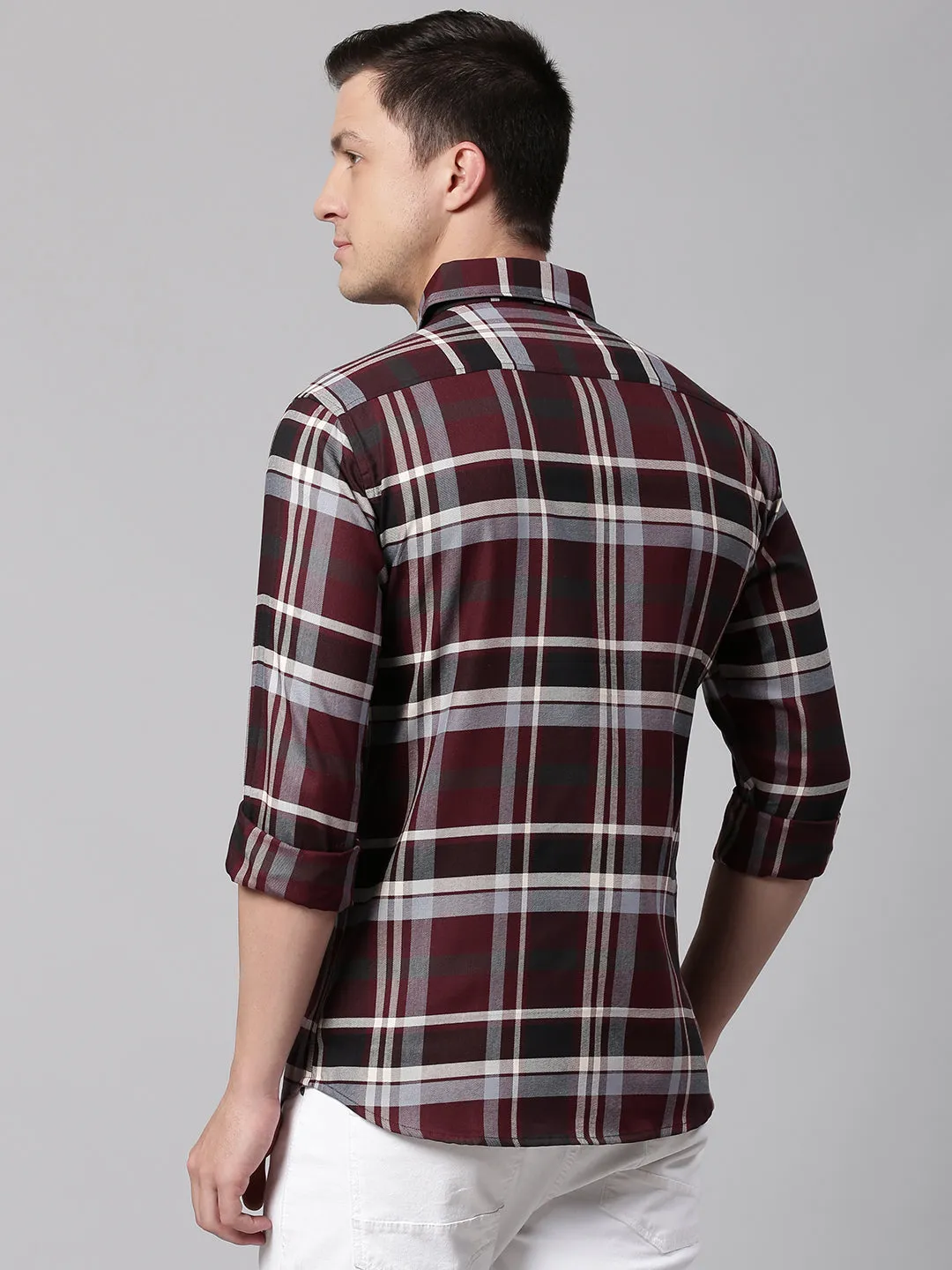 Men's Maroon Slim Fit Polycotton Casual Shirt