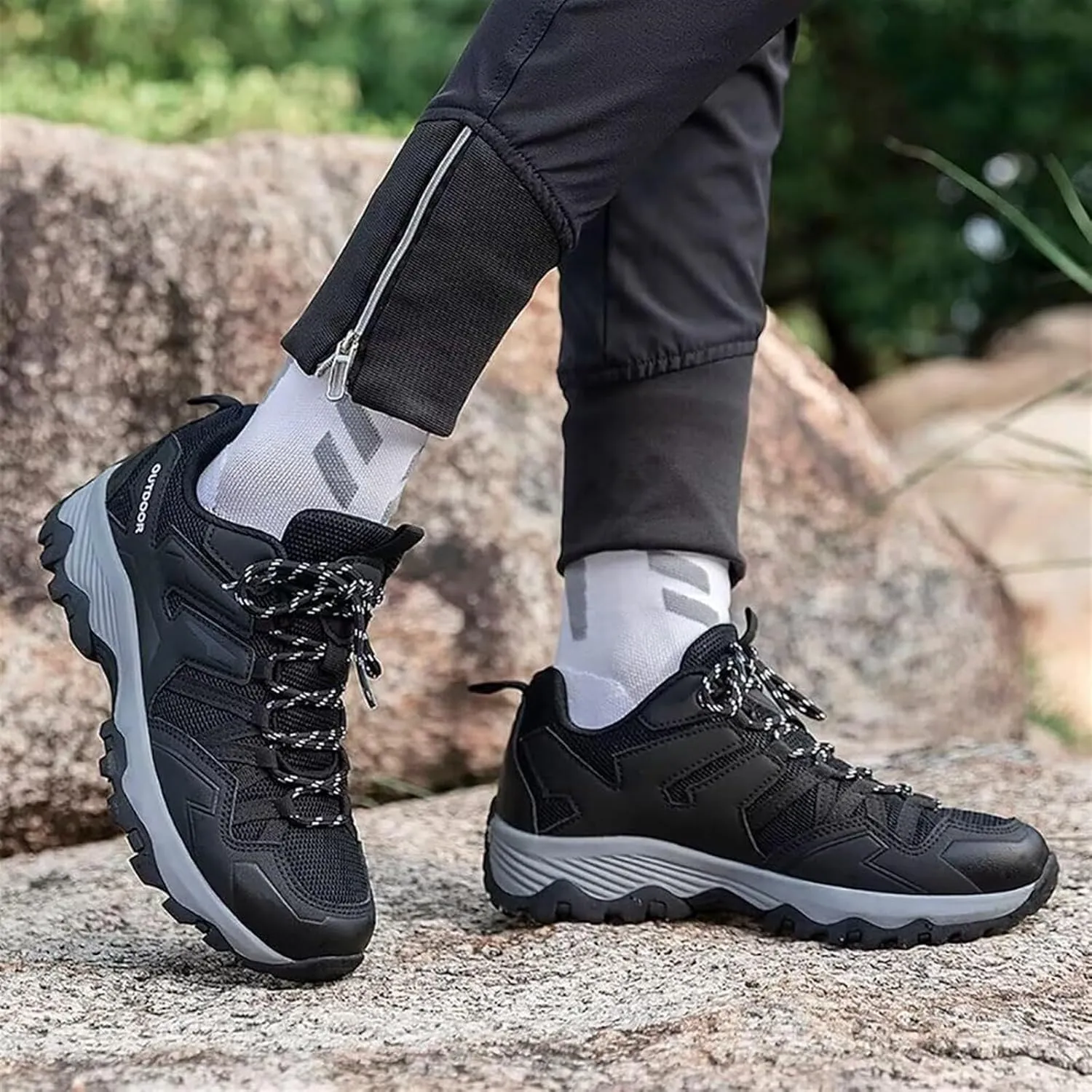 Men's Mesh Lace Up Hiking Shoes Trekking Trails Shoes Lightweight Breathable Outdoor Sports Shoes Walking Work Running Shoes for Men