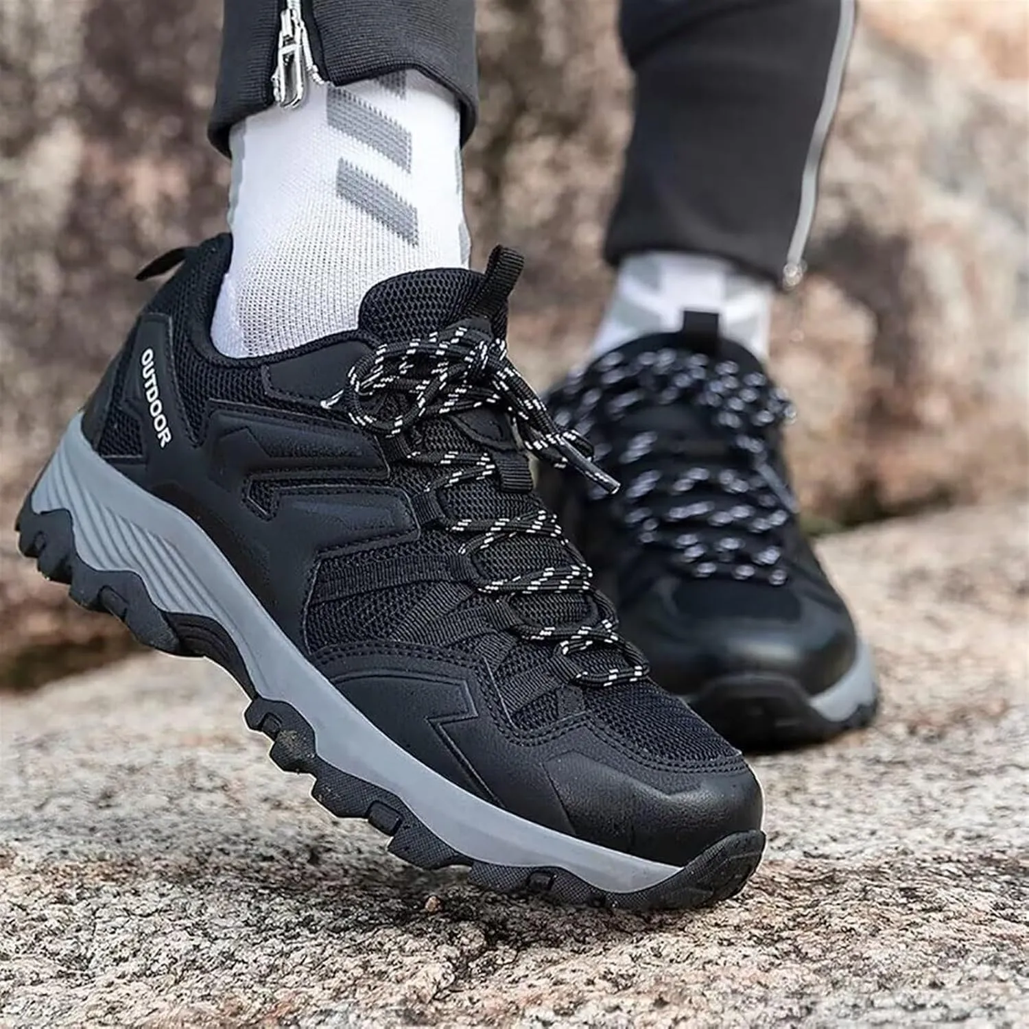 Men's Mesh Lace Up Hiking Shoes Trekking Trails Shoes Lightweight Breathable Outdoor Sports Shoes Walking Work Running Shoes for Men