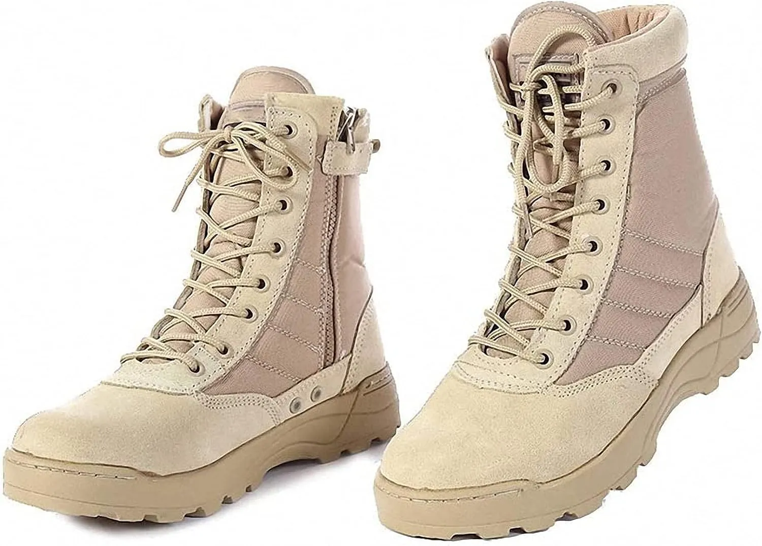 Mens Military Combat Tactical Army Infantry Boots Breathable Round Toe Side Zipper Waterproof Leather Lace-up Shoes for Backpacking Outdoor Hiking Camping Climbing Trekking Hunting Walking Footwear