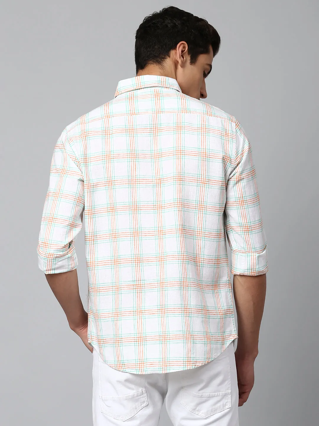 Men's Orange Slim Fit Linen Casual Shirt
