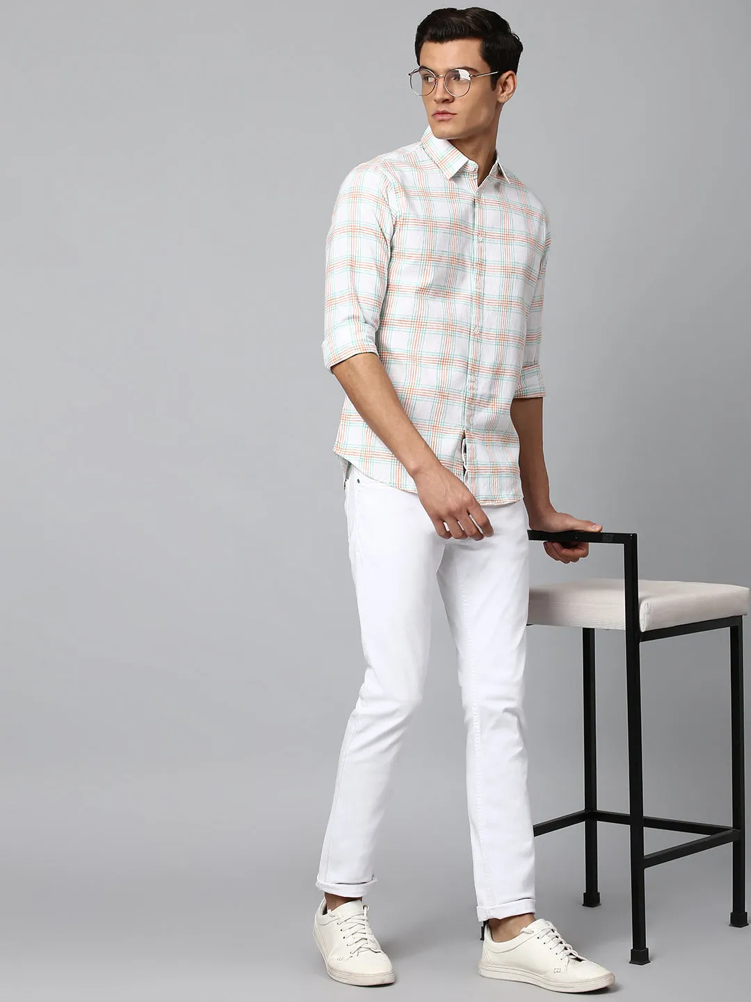 Men's Orange Slim Fit Linen Casual Shirt