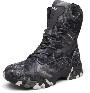 Men's Outdoor Desert Tactical Boots, Comfort Rubber Cushioning Outsole Military Shoes, Waterproof Durable Camouflage Oxford Cloth Hiking Shoes