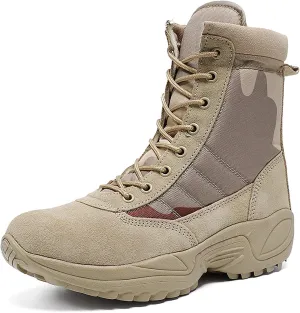 Men's Outdoor High-top Desert Tactical Boots, Comfort Breathable Rubber Sole Tactical Combat Shoes, Durable Lace-up Sports Waterproof Hiking Shoes