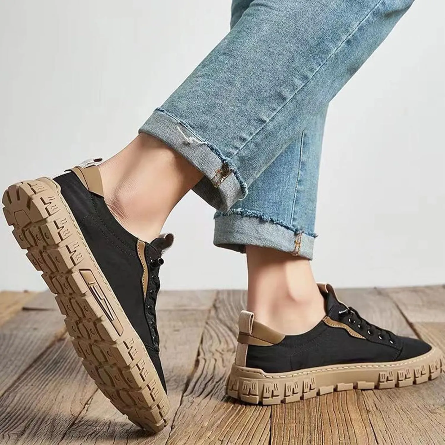 Men's Platform Fashion Sneaker,Comfortable Breathable Lace-Up Low-top Height Non-Slip Outdoor Travel Hiking Sport Jogging Skateboarding Flat Shoes Hiking Shoes